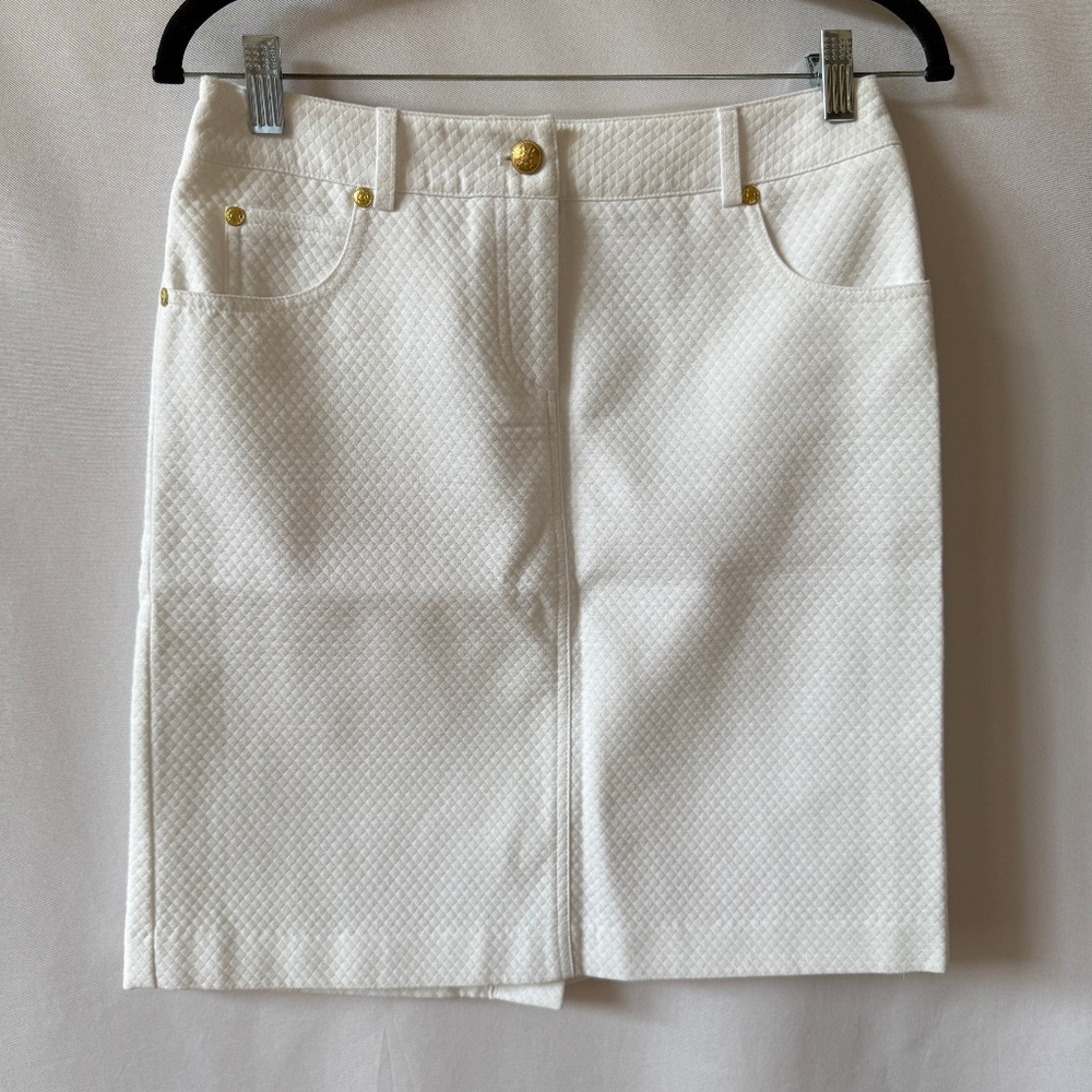 J MCLAUGHLIN SKIRT PENCIL MINI QUILTED SPORTY POCKETS CHIC CASUAL PREPPY WHITE 2 - Picture 2 of 11